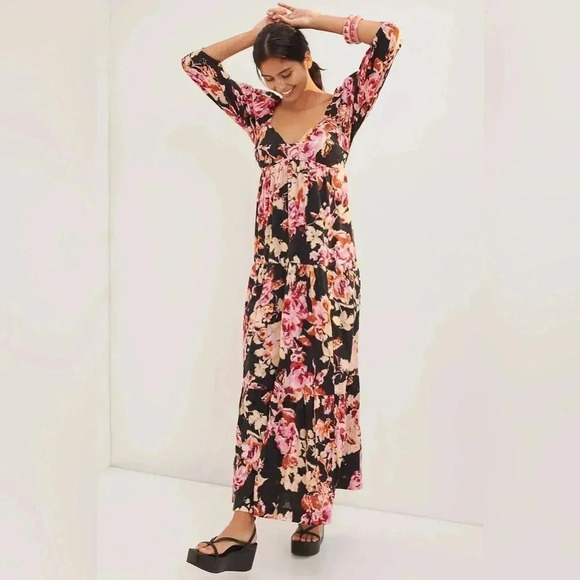 Anthropologie Dresses & Skirts - Anthropologie Blossom Textured Floral Smocked Back Maxi Dress Pockets